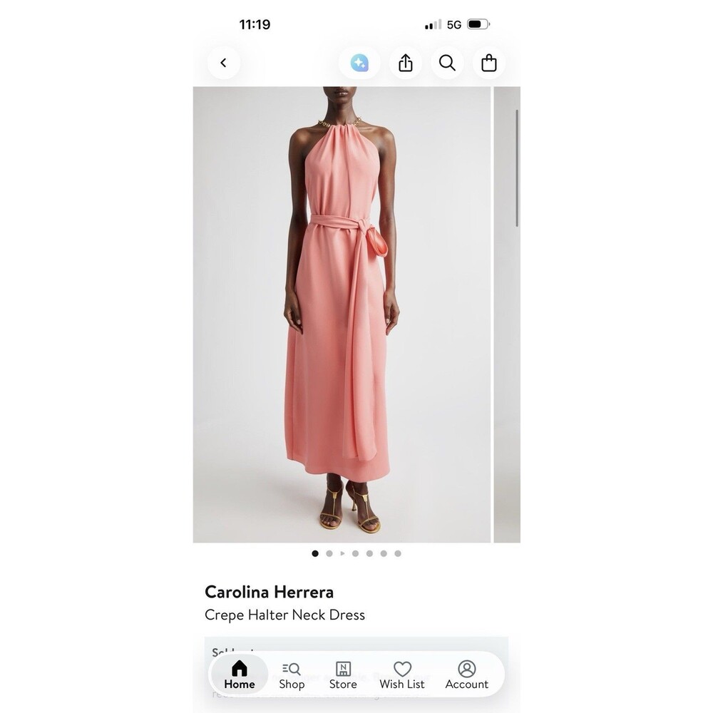 Carolina Herrera Crepe Halter Neck Coral Chain Sash Women’s Dress Size 10